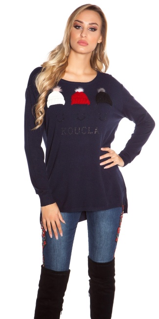 Trendy sweater with glitter rivets Navy